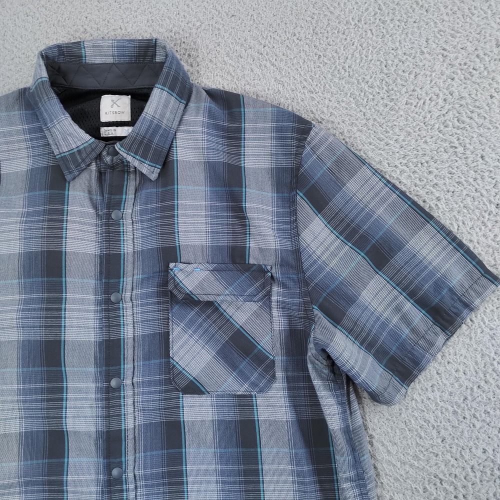 Kitsbow Essplanade Snap Vented Shirt Men Medium Gray Plaid Short Sleeve Cycling